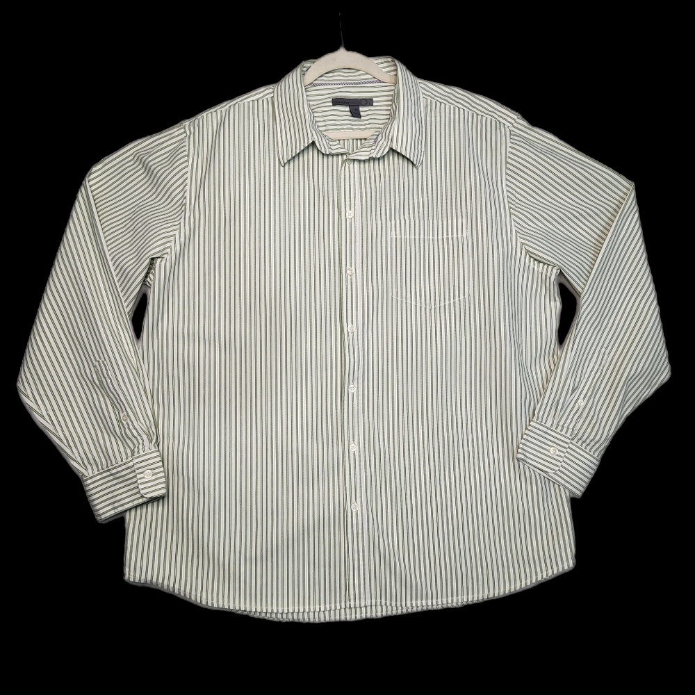 Old NavyLong Sleeve Button Up Shirt Green & White StripeSpring Casual Men's XXL